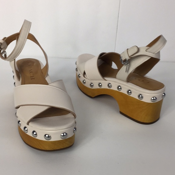 New Coach Astor Studded Block Wood Sandals - Picture 7 of 8